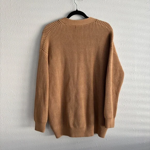 Quince Tan Oversized Boyfriend Ribbed Cotton Cardigan - Size Small - Picture 6 of 6
